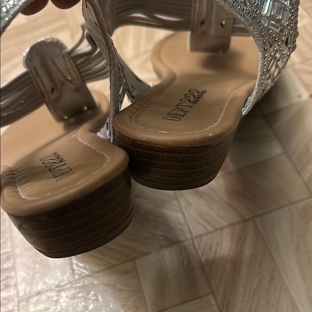 Tan Silver Thong Sandals - Picture 3 of 8